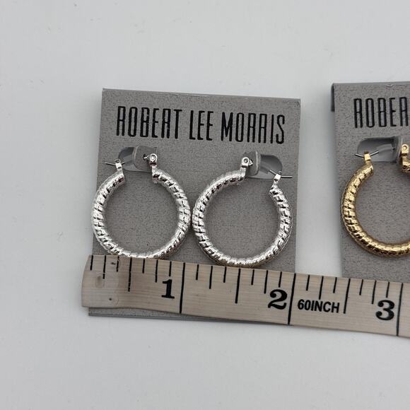 Robert Lee Morris Hoop Earrings Set of 2 Pairs Silver Gold Tone Textured NEW - Picture 6 of 9
